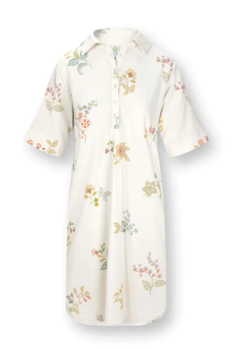 Pip Studio Strandmode|Nachthemden|Dewi Nachthemd Kurze Ärmeln Blossom Chique Weiss