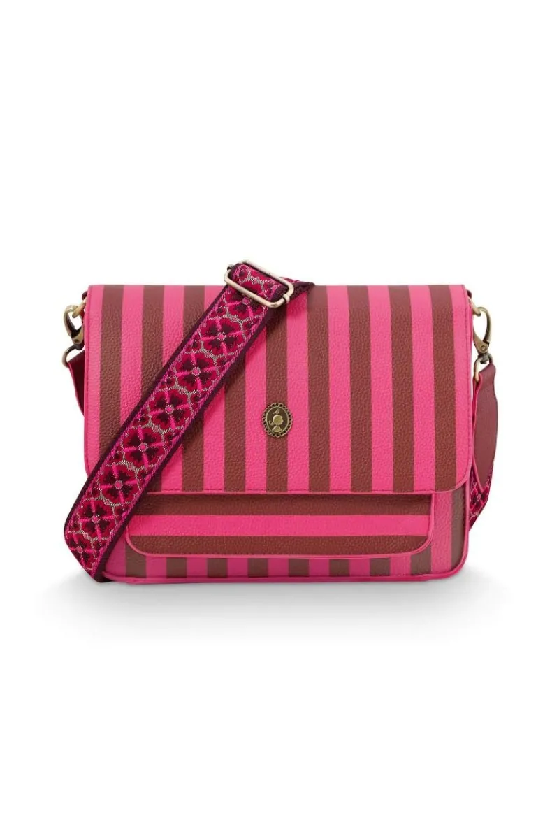 Pip Studio Taschen|Umhängetaschen|Fenna Schultertasche Mittel Streifen Rosa