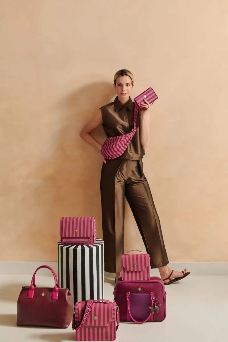 Pip Studio Taschen|Umhängetaschen|Fenna Schultertasche Mittel Streifen Rosa