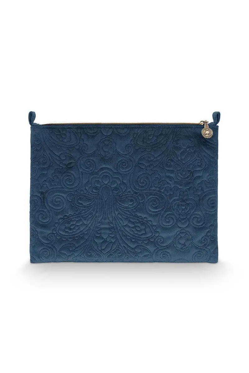 Pip Studio Necessaire|Flaches Necessaire Gross Samt Quiltey Days Blau