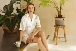 Pip Studio Strandmode|Tops|Flora Top Kurze Ärmeln Blossom Chique Weiss