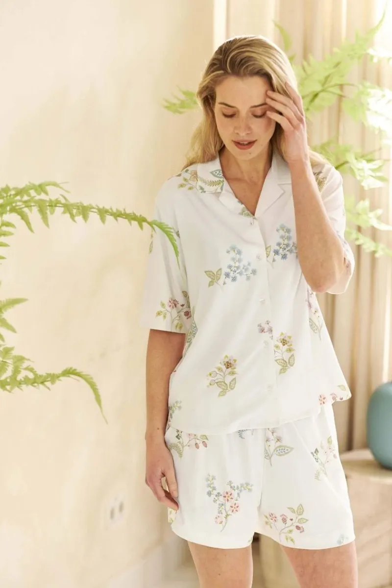 Pip Studio Strandmode|Tops|Flora Top Kurze Ärmeln Blossom Chique Weiss