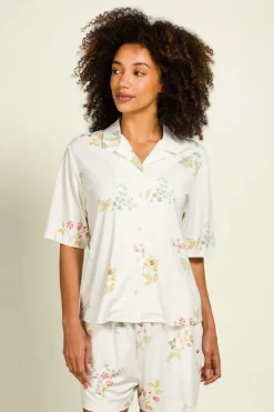 Pip Studio Strandmode|Tops|Flora Top Kurze Ärmeln Blossom Chique Weiss