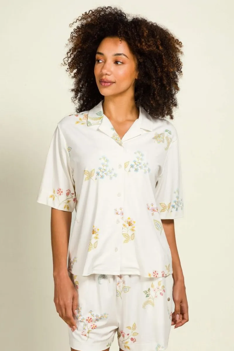 Pip Studio Strandmode|Tops|Flora Top Kurze Ärmeln Blossom Chique Weiss