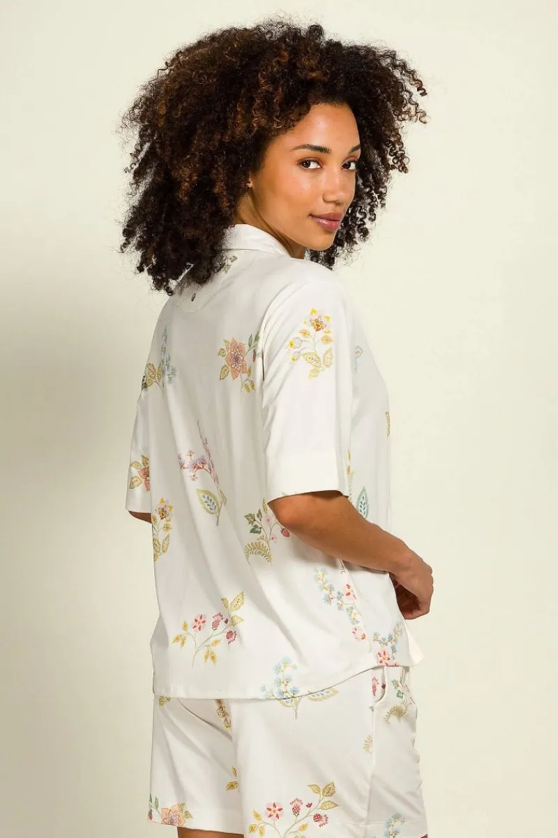 Pip Studio Strandmode|Tops|Flora Top Kurze Ärmeln Blossom Chique Weiss