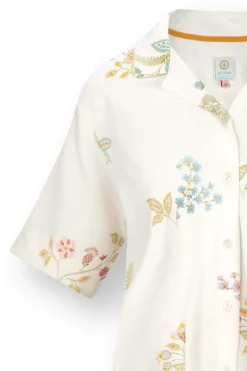 Pip Studio Strandmode|Tops|Flora Top Kurze Ärmeln Blossom Chique Weiss