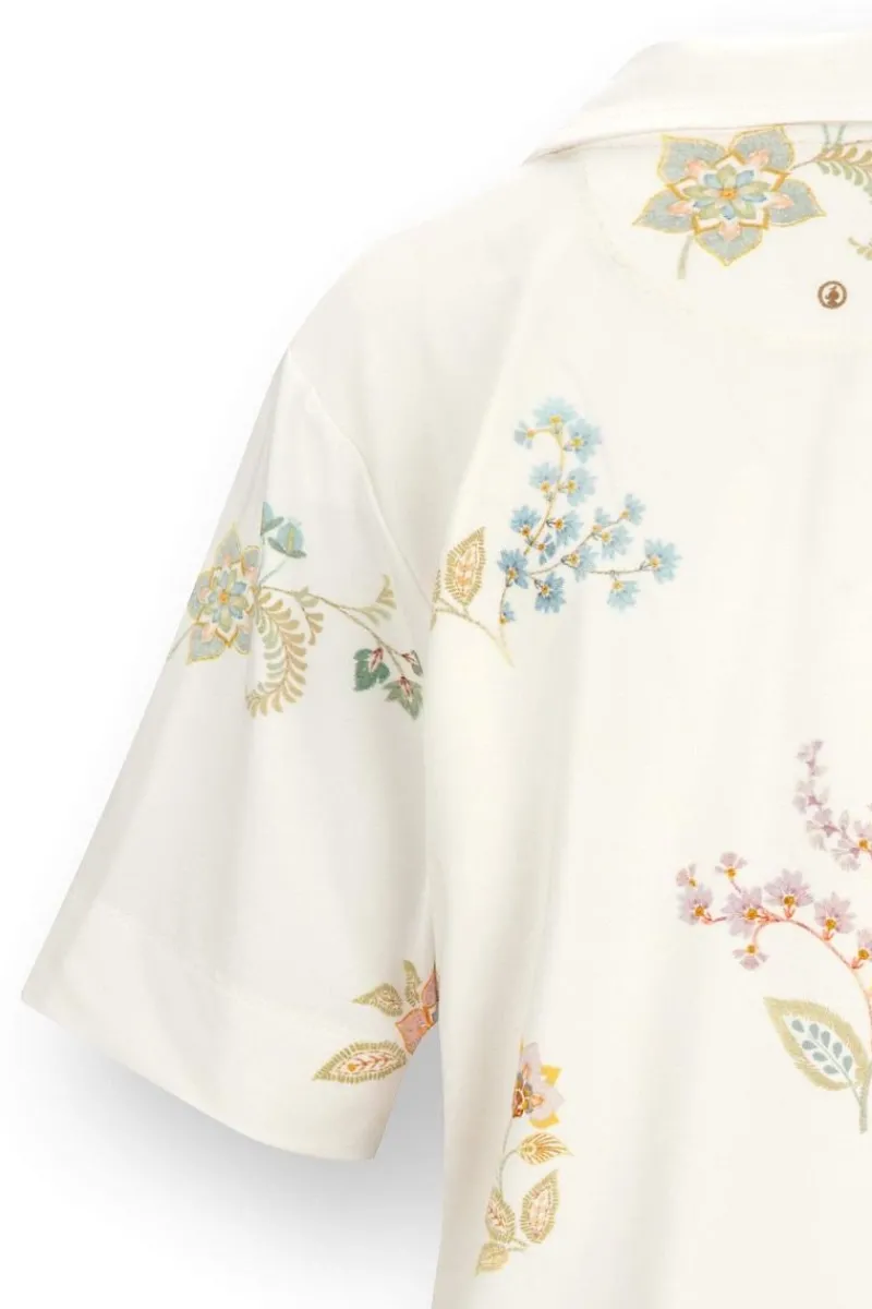 Pip Studio Strandmode|Tops|Flora Top Kurze Ärmeln Blossom Chique Weiss