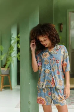 Pip Studio Strandmode|Tops|Flora Top Kurze Ärmeln Matata Blau