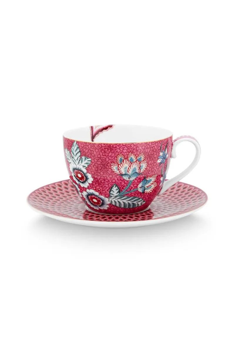 Pip Studio Cappuccino Tasse|Tasse & Untertasse|Flower Festival Cappuccino Tasse & Undertasse Dunkel Rosa