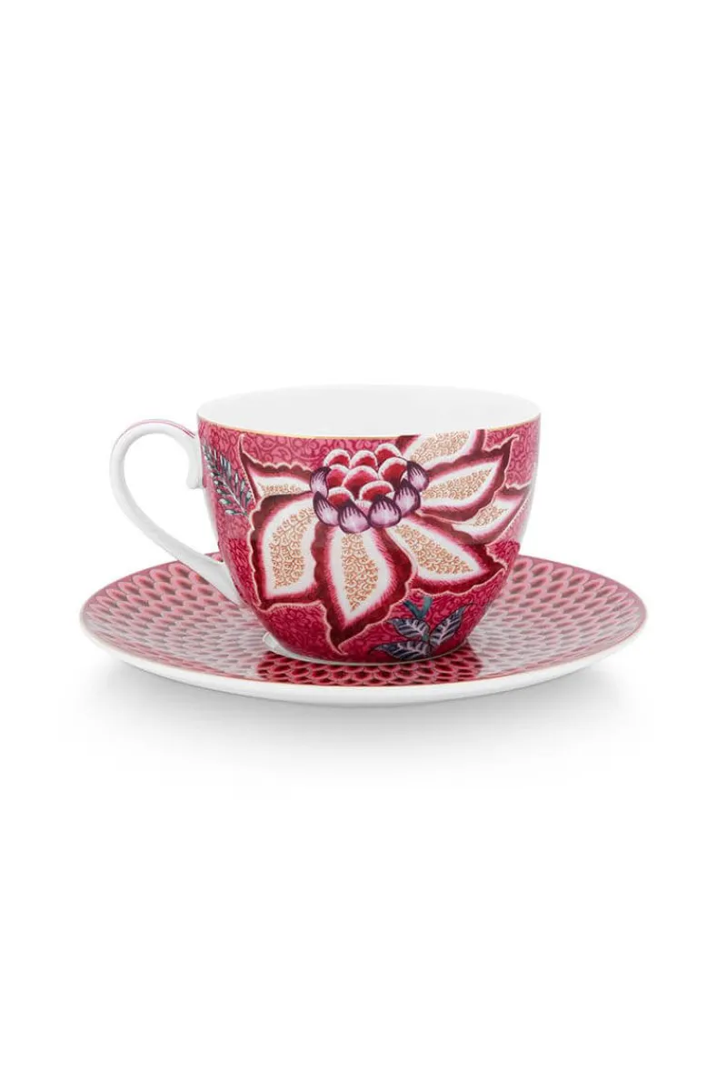 Pip Studio Cappuccino Tasse|Tasse & Untertasse|Flower Festival Cappuccino Tasse & Undertasse Dunkel Rosa