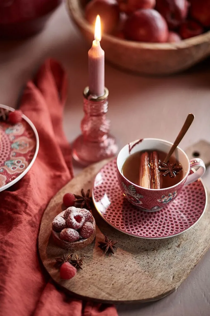 Pip Studio Cappuccino Tasse|Tasse & Untertasse|Flower Festival Cappuccino Tasse & Undertasse Dunkel Rosa