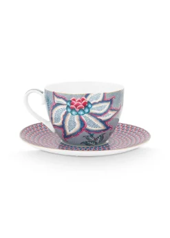 Pip Studio Cappuccino Tasse|Tasse & Untertasse|Flower Festival Cappuccino Tasse & Undertasse Hell Blau