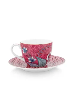 Pip Studio Espresso Tasse|Tasse & Untertasse|Flower Festival Espresso Tasse & Undertasse Dunkel Rosa