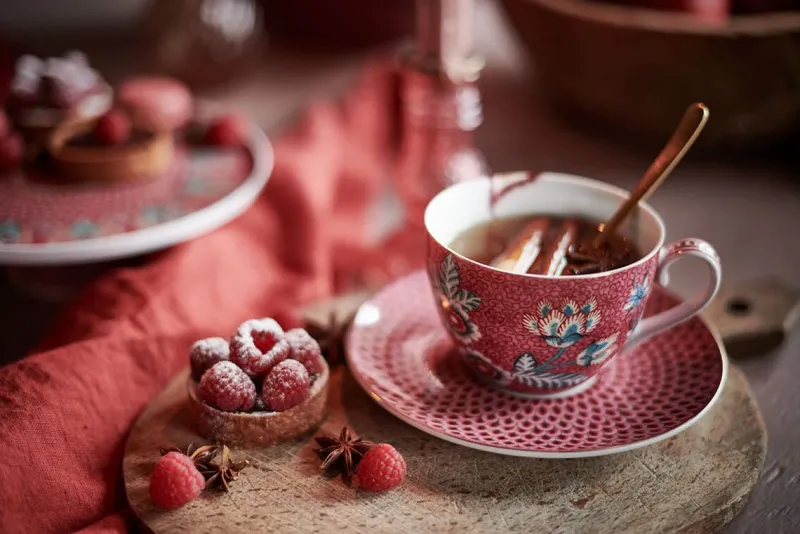 Pip Studio Porzellan Sets|Cappuccino Tasse|Flower Festival Set/2 Cappuccino Tasse & Undertasse Dunkel Rosa