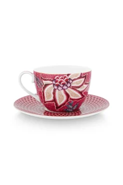 Pip Studio Porzellan Sets|Cappuccino Tasse|Flower Festival Set/2 Cappuccino Tasse & Undertasse Dunkel Rosa