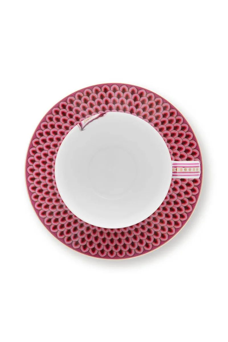 Pip Studio Porzellan Sets|Cappuccino Tasse|Flower Festival Set/2 Cappuccino Tasse & Undertasse Dunkel Rosa