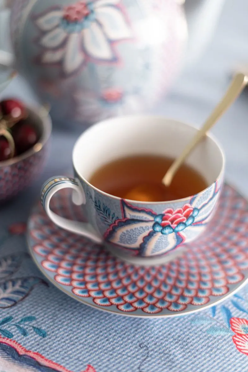 Pip Studio Porzellan Sets|Tasse & Untertasse|Flower Festival Set/2 Cappuccino Tasse & Undertasse Hell Blau