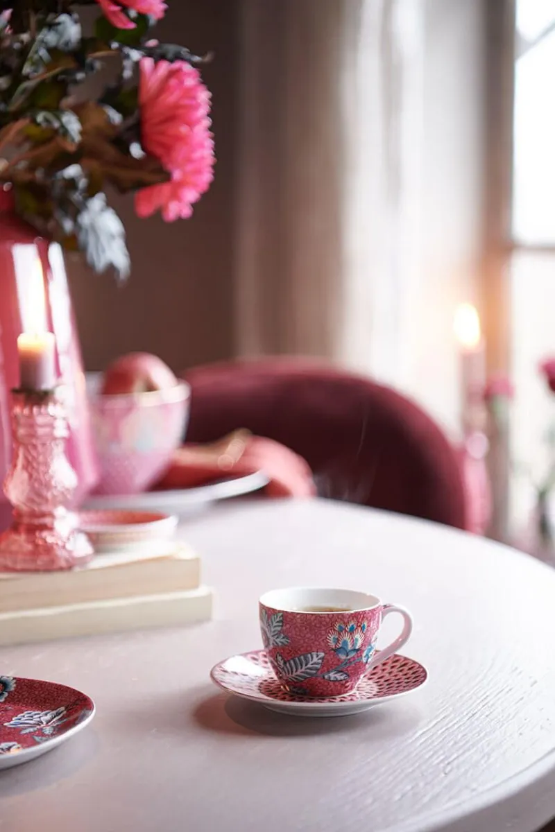 Pip Studio Porzellan Sets|Espresso Tasse|Flower Festival Set/2 Espresso Tasse & Undertasse Dunkelrosa