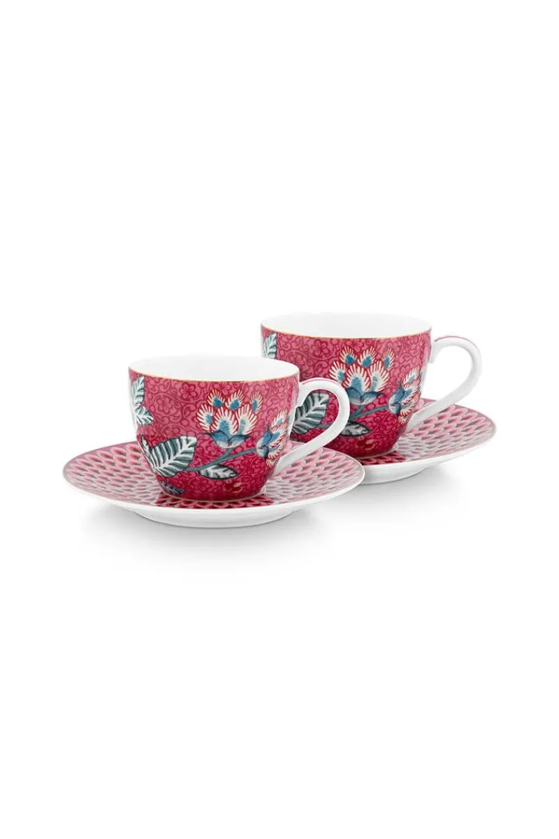 Pip Studio Porzellan Sets|Espresso Tasse|Flower Festival Set/2 Espresso Tasse & Undertasse Dunkelrosa