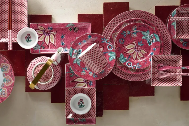 Pip Studio Porzellan Sets|Frühstücksteller|Flower Festival Set/4 Frühstücksteller Dunkel 21cm Rosa