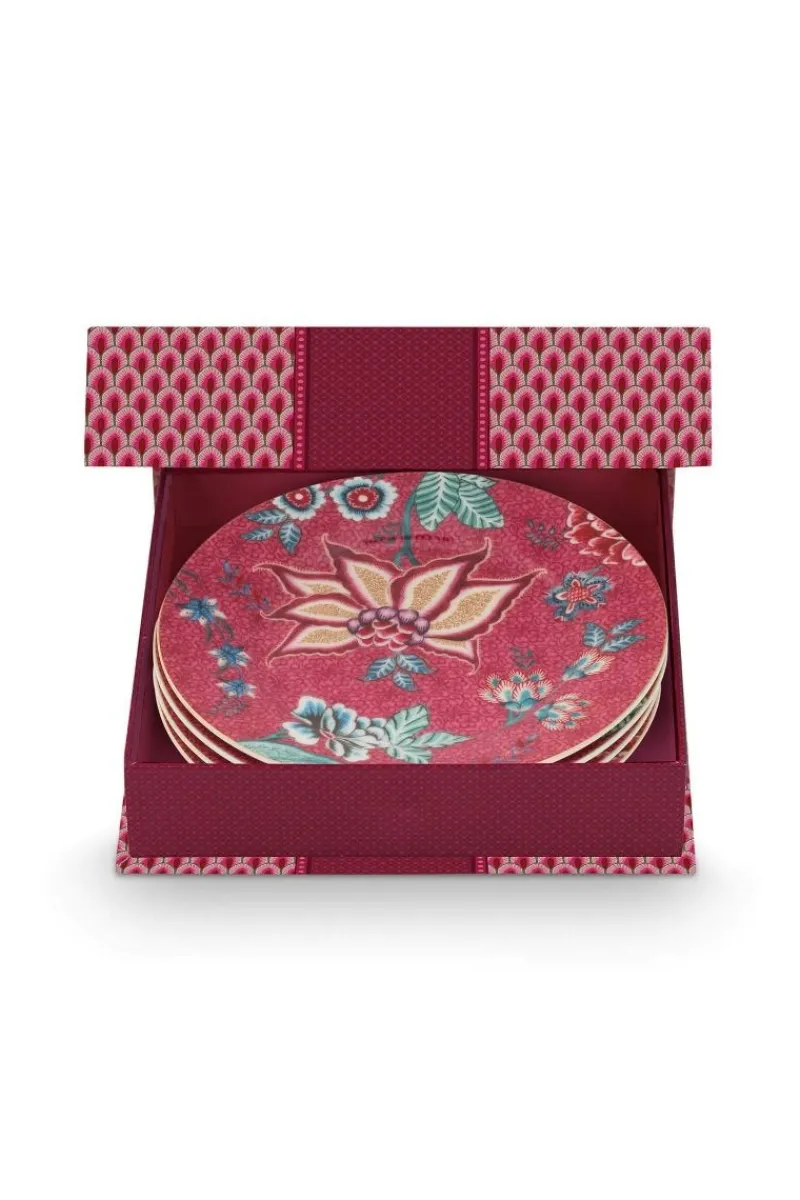 Pip Studio Porzellan Sets|Gebäckteller|Flower Festival Set/4 Gebäckteller Dunkel 17cm Rosa
