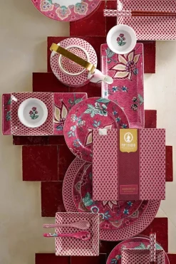 Pip Studio Porzellan Sets|Gebäckteller|Flower Festival Set/4 Gebäckteller Dunkel 17cm Rosa