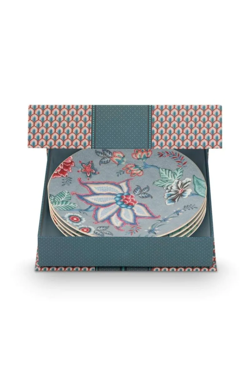 Pip Studio Porzellan Sets|Gebäckteller|Flower Festival Set/4 Gebäckteller Hell 17cm Blau
