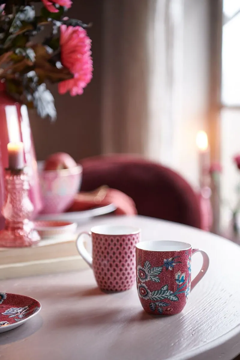 Pip Studio Porzellan Sets|Kaffeetassen|Flower Festival Set/2 Tassen Klein Dunkel Rosa