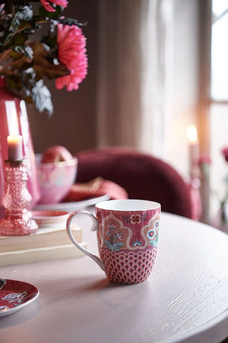 Pip Studio Teetassen|Flower Festival Tasse XL Deco Dunkel Rosa