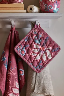 Pip Studio Ofenhandschuhe|Flower Festival Topflappen Quadratisch Dunkel Rosa
