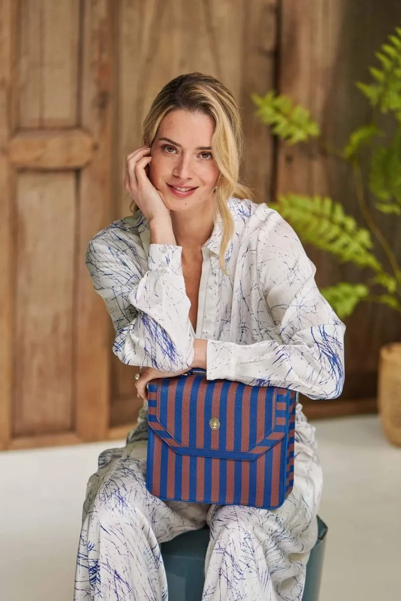 Pip Studio Taschen|Umhängetaschen|Frances Schultertasche Mittel Streifen Blau