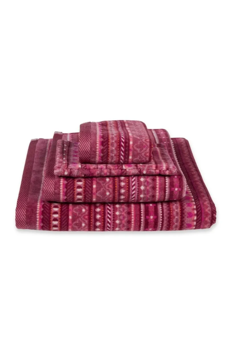 Pip Studio Handtücher|Große Handtuch Geometric Print Dunkel 70x140cm Rosa