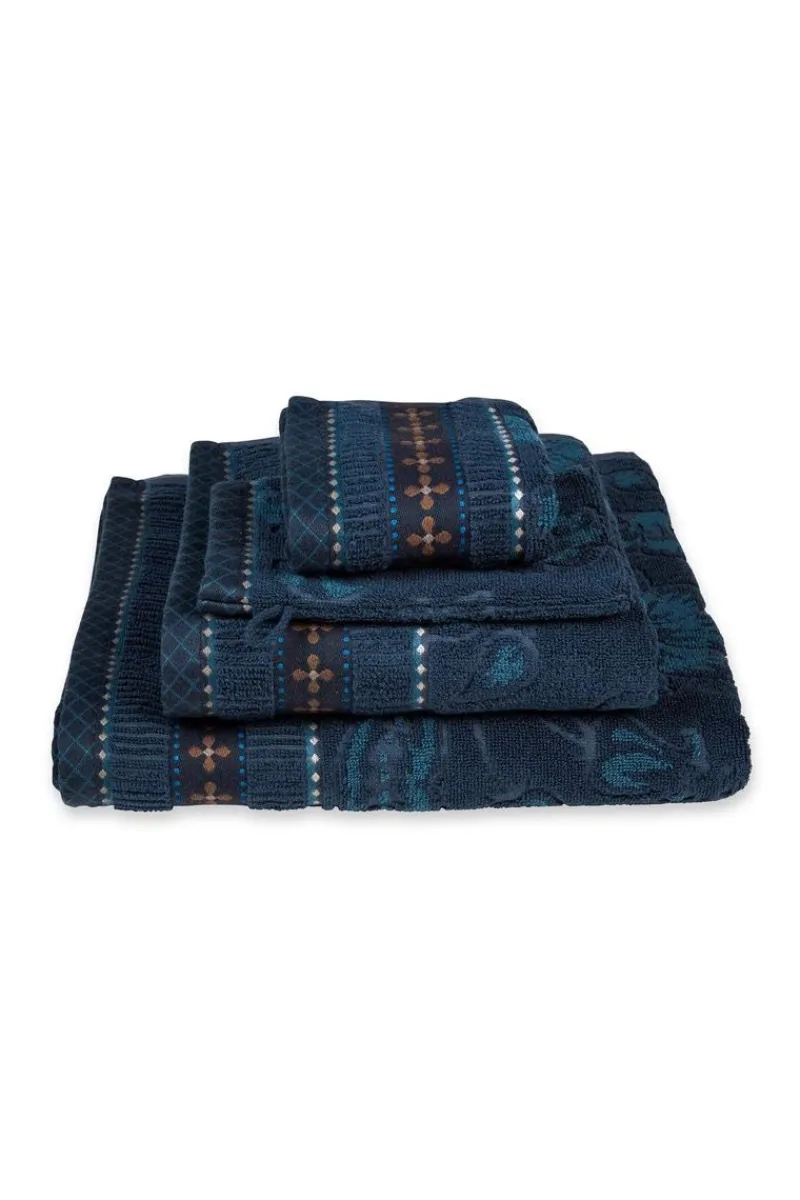 Pip Studio Handtücher|Große Handtuch Jasmin Jacquard Dunkel 70x140cm Blau