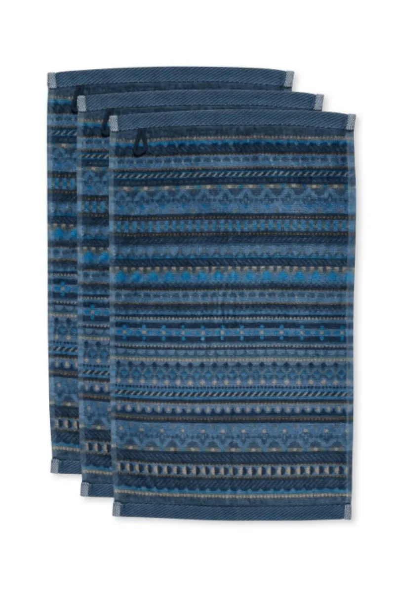 Pip Studio Gästetücher|Gästehandtuch Set/3 Geometric Print Dunkel 30x50cm Blau