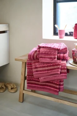 Pip Studio Gästetücher|Gästehandtuch Set/3 Geometric Print Dunkel 30x50cm Rosa
