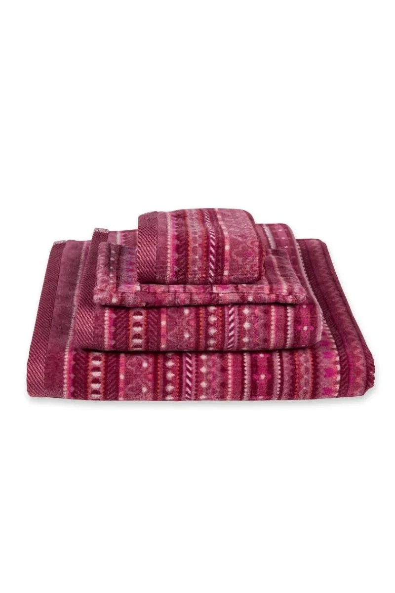 Pip Studio Gästetücher|Gästehandtuch Set/3 Geometric Print Dunkel 30x50cm Rosa