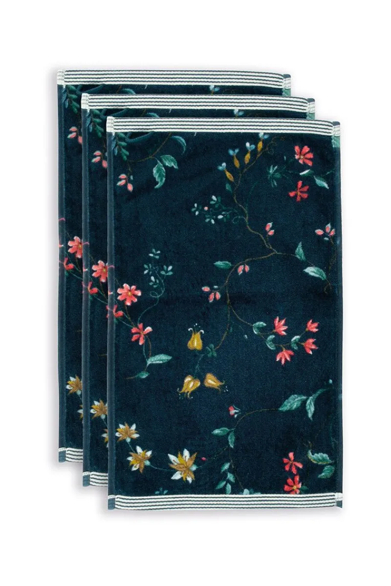 Pip Studio Gästetücher|Gästehandtuch Set/3 Les Fleurs Dunkel 30x50 cm Blau