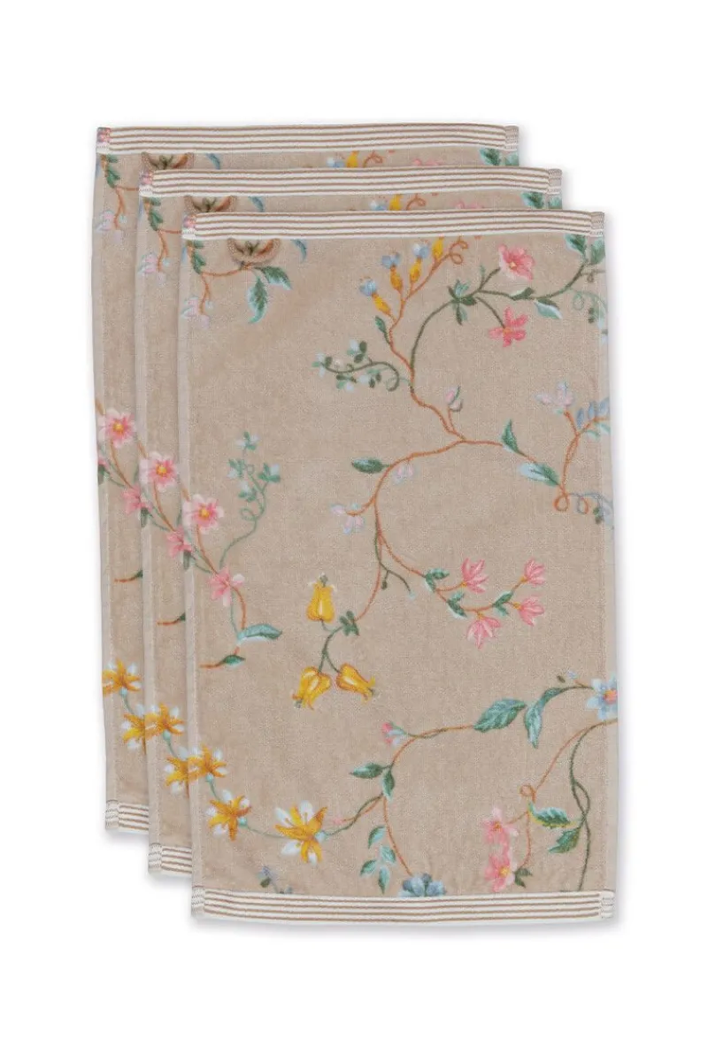 Pip Studio Gästetücher|Gästehandtuch Set/3 Les Fleurs 30x50 cm Khaki