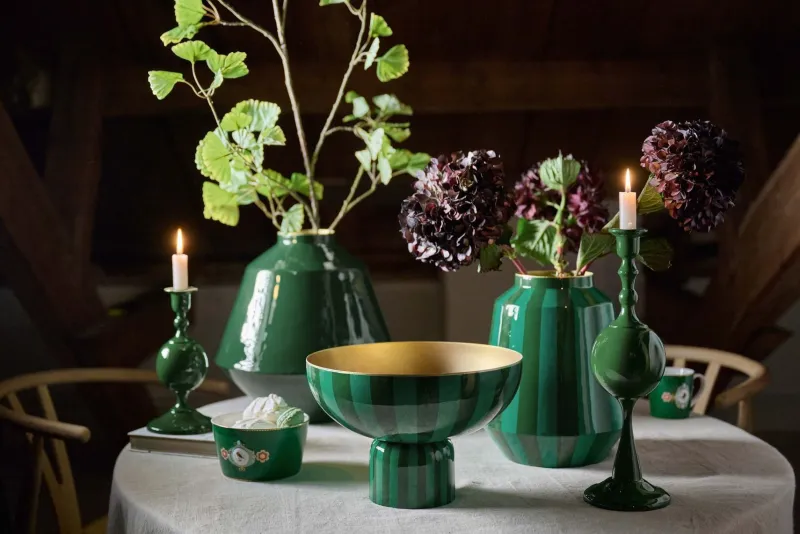Pip Studio Schalen Und Tabletts|Obstschalen|Hohe Schale Metall Streifen Grün
