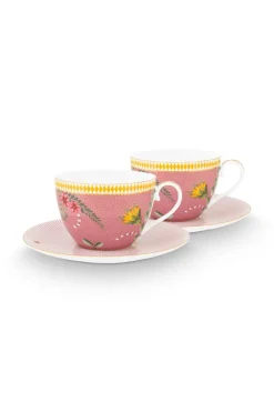 Pip Studio Porzellan Sets|Cappuccino Tasse|La Majorelle Set/2 Cappuccino Tassen & Undertassen Rosa