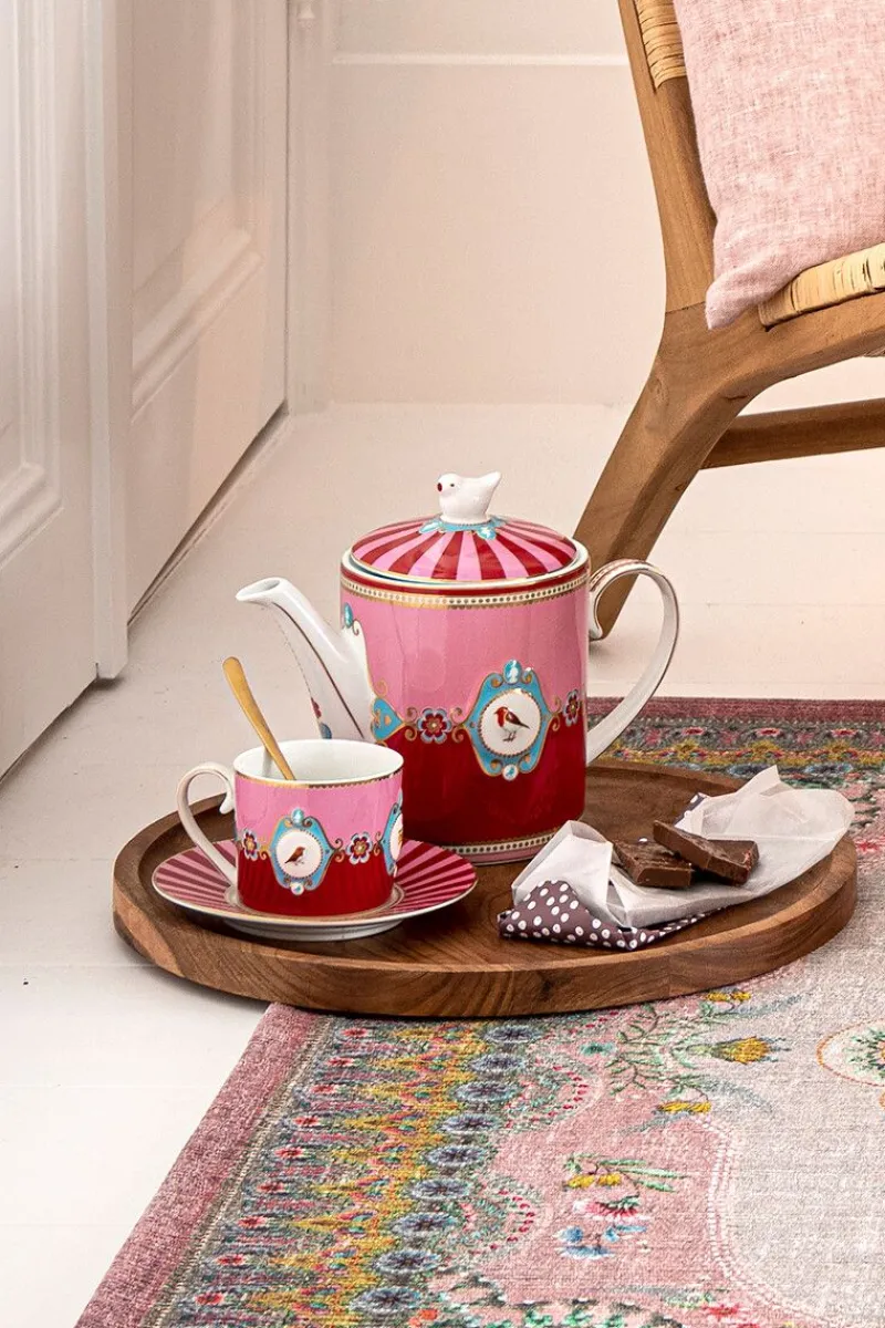 Pip Studio Tasse & Untertasse|Love Birds Cappuccino Tasse & Untertasse Rot/ Rosa