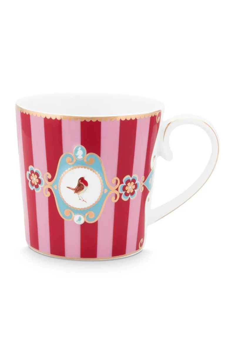 Pip Studio Teetassen|Kaffeetassen|Love Birds Tasse Gross Gestreift Rot/Rosa