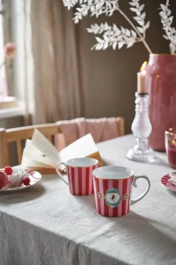 Pip Studio Teetassen|Kaffeetassen|Love Birds Tasse Gross Gestreift Rot/Rosa