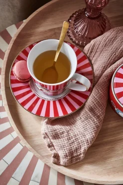 Pip Studio Teetassen|Kaffeetassen|Love Birds Tasse Gross Gestreift Rot/Rosa