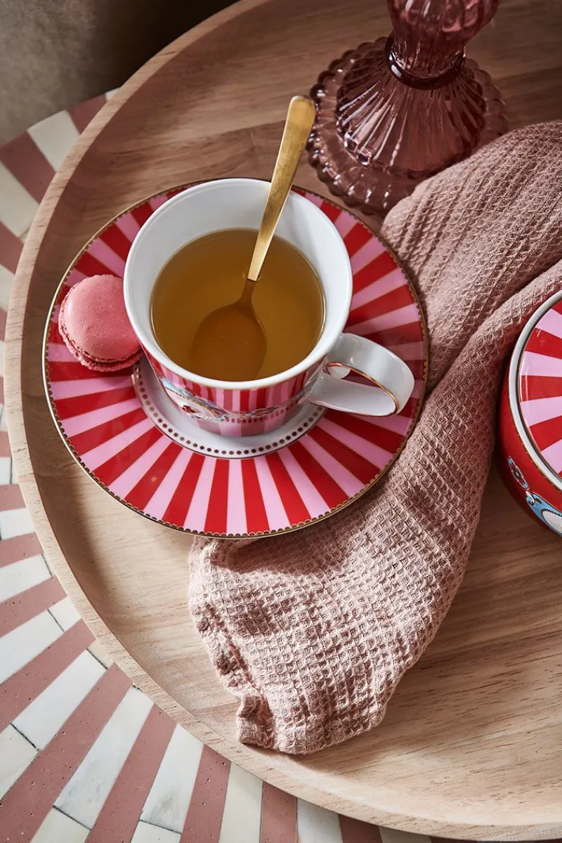 Pip Studio Teetassen|Kaffeetassen|Love Birds Tasse Gross Gestreift Rot/Rosa