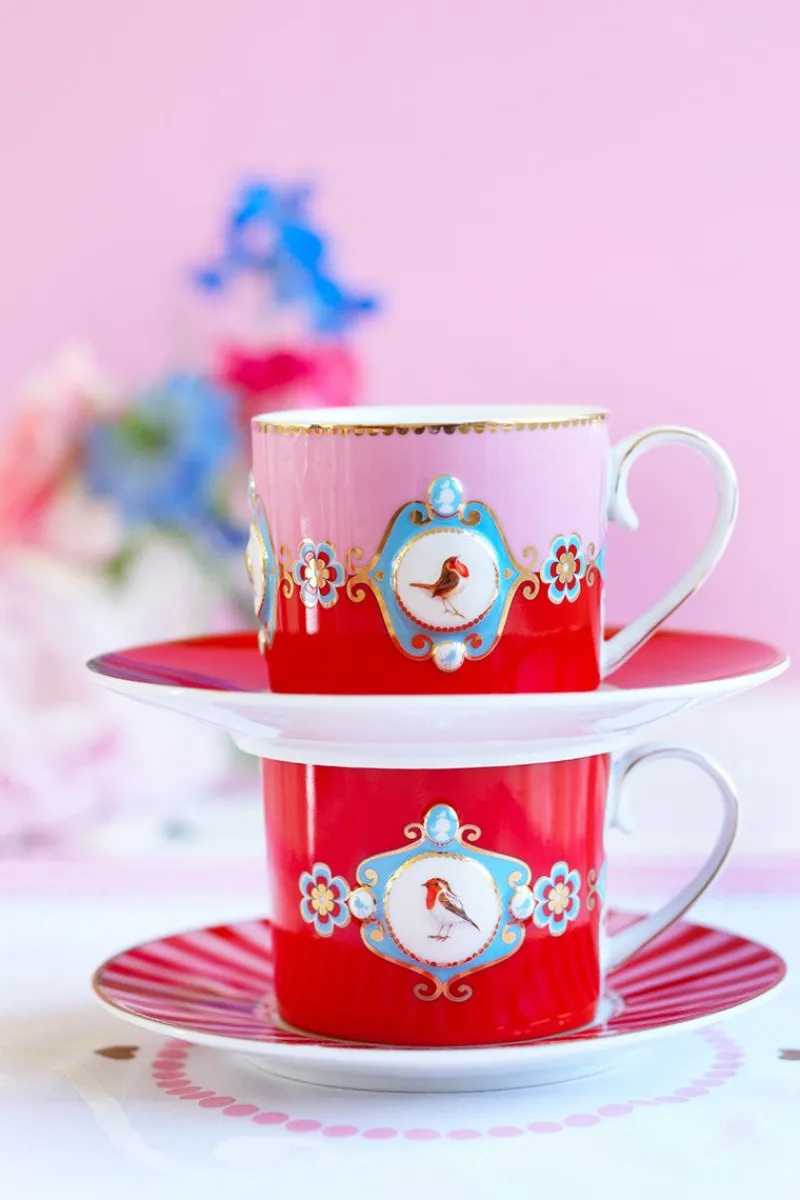 Pip Studio Kaffeetassen|Love Birds Tasse Klein Rot/Rosa