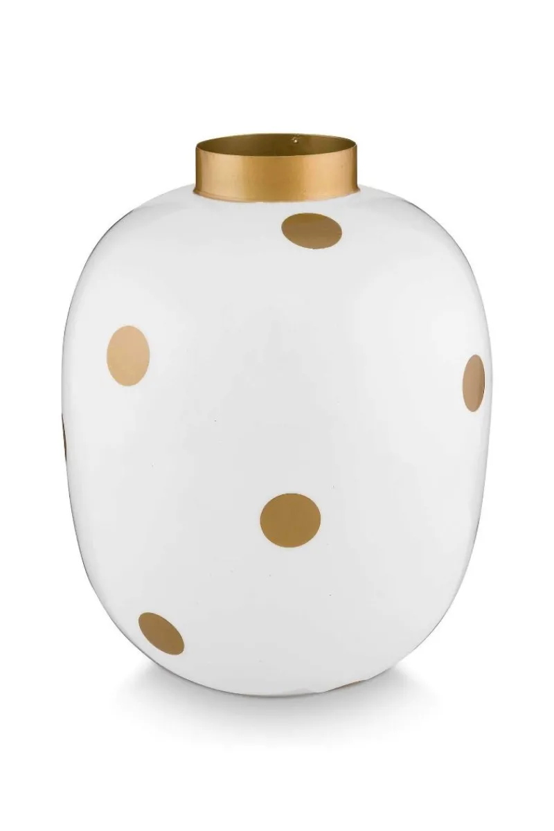 Pip Studio Weihnachten|Große Vasen|Metall Vase Punkte Weiß Gold 32cm Weiss-Gold