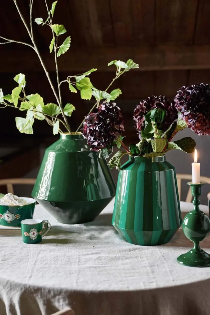 Pip Studio Große Vasen|Metall Vase Streifen 29cm Grün