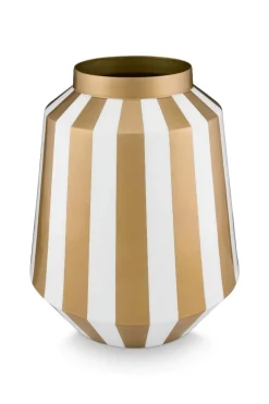Pip Studio Weihnachten|Große Vasen|Metall Vase Streifen Weiß Gold 29cm Weiss-Gold