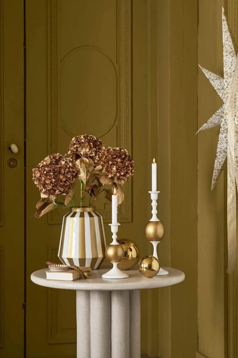 Pip Studio Weihnachten|Große Vasen|Metall Vase Streifen Weiß Gold 29cm Weiss-Gold